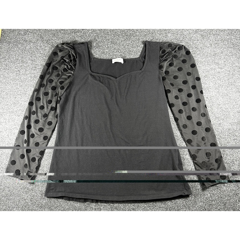 Kim & Cami Los Angeles Black Polka Dot Mesh Sleeve Square Neck Top XL - Picture 1 of 6